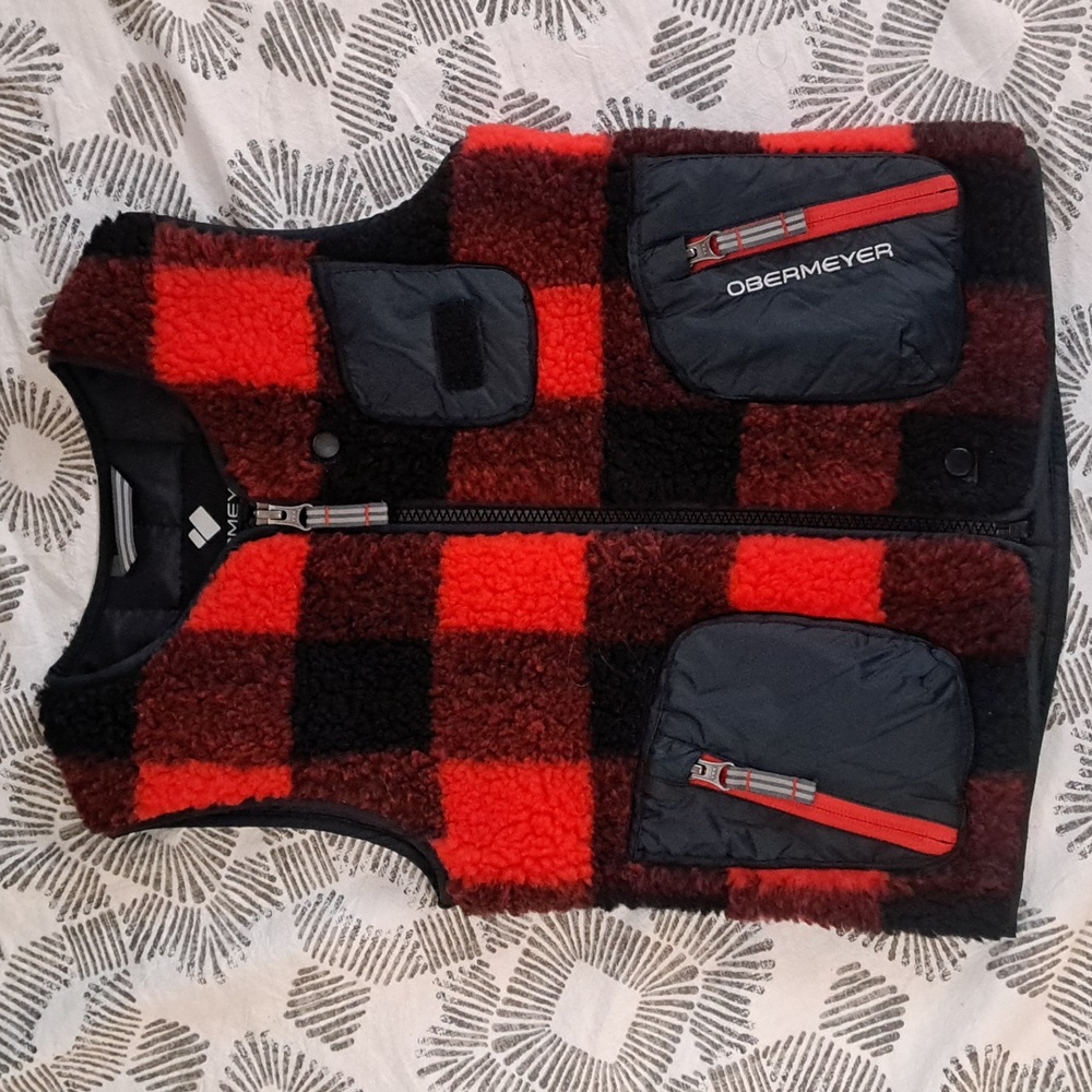 Obermeyer boys buffalo check plaid fleece puffer vest sz4